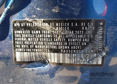 2019 Volkswagen Jetta 1.4T R-Line/1.4T S/1.4T Se z USA, uszkodzony, nr VIN 3VWC57BU7KM051726